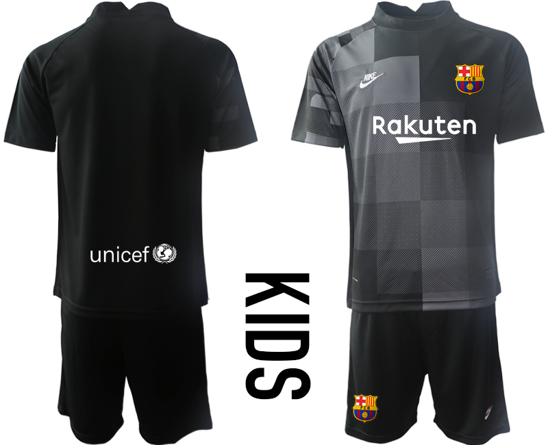 Cheap Youth 2021-2022 Club Barcelona black goalkeeper blank Soccer Jersey